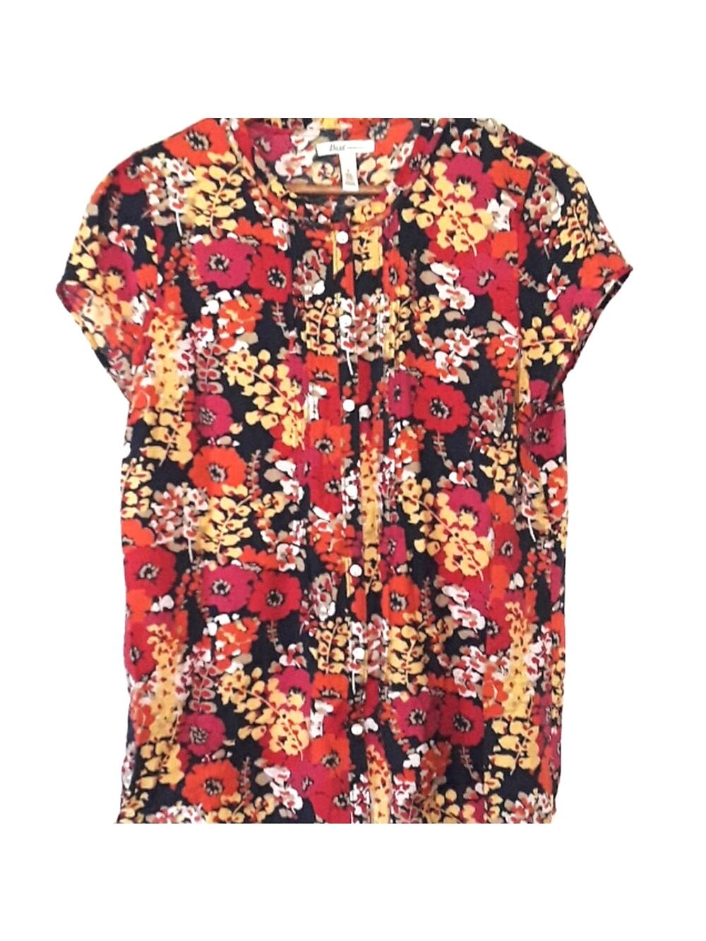 Women Sz L Fairy Whimsigoth Fairy Floral Lightweight Button Down Cap Sleeve Top